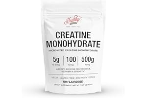 HEARTHY FOODS Creatine Monohydrate Micronized Powder 500G - 100 Servings, 5000mg Per Serving (5g) - 17.64 Oz for Men & Women Muscle Growth & Recovery - UNFLAVORED