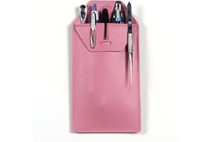 Genius Lab Gear Lab Coat Pocket Protector - Faux Leather Tools Pen & Marker Holder Organizer Pouch for Scientists-Engineers - Holds Laboratory Accessories - Tweezers, Spatula, Badge ID - (Faded Pink)