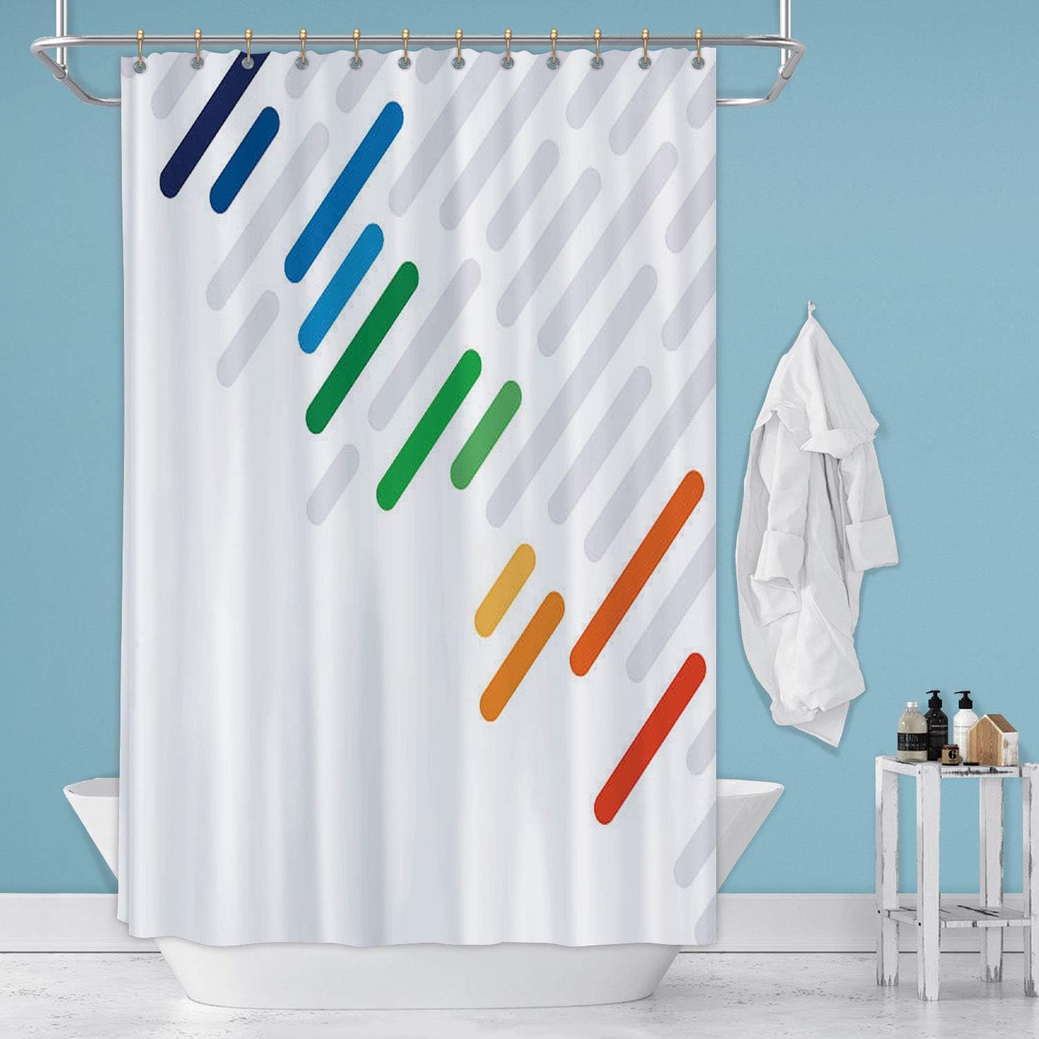 Hitecera Rainbow Dash Abstract Lines Background Pattern Stock Illustration Pattern,Bathroom Decor Set Abstract with Hooks 72 in by 96 in (WxH)