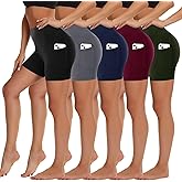 5 Pack Biker Shorts with Pockets for Women - 5"/8" High Waist Spandex Workout Yoga Running Athletic