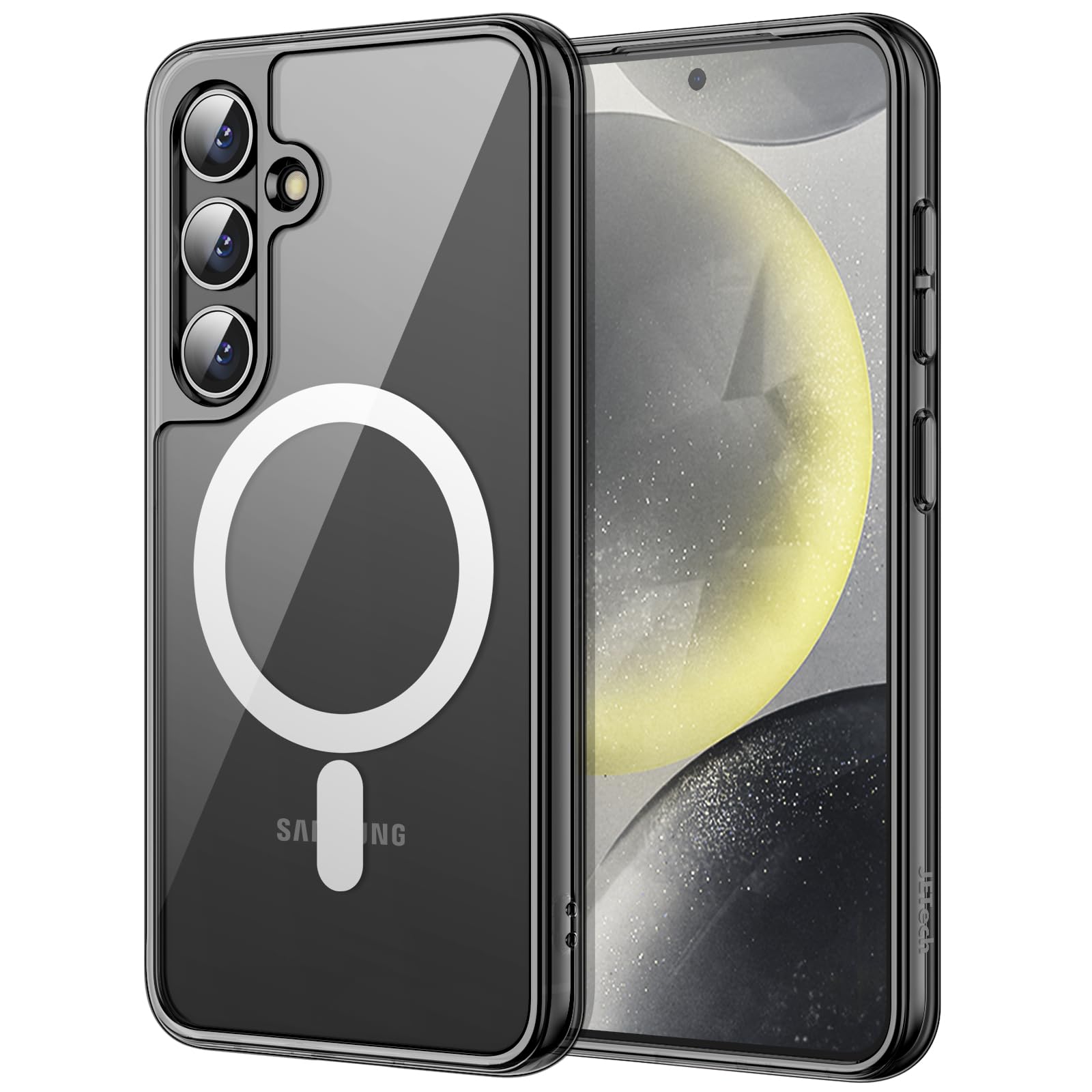 JETech Magnetic Case for Samsung Galaxy S24 5G, Compatible with MagSafe, Shockproof Protective Phone Cover, Non-Yellowing Hard Clear PC Back (Black)