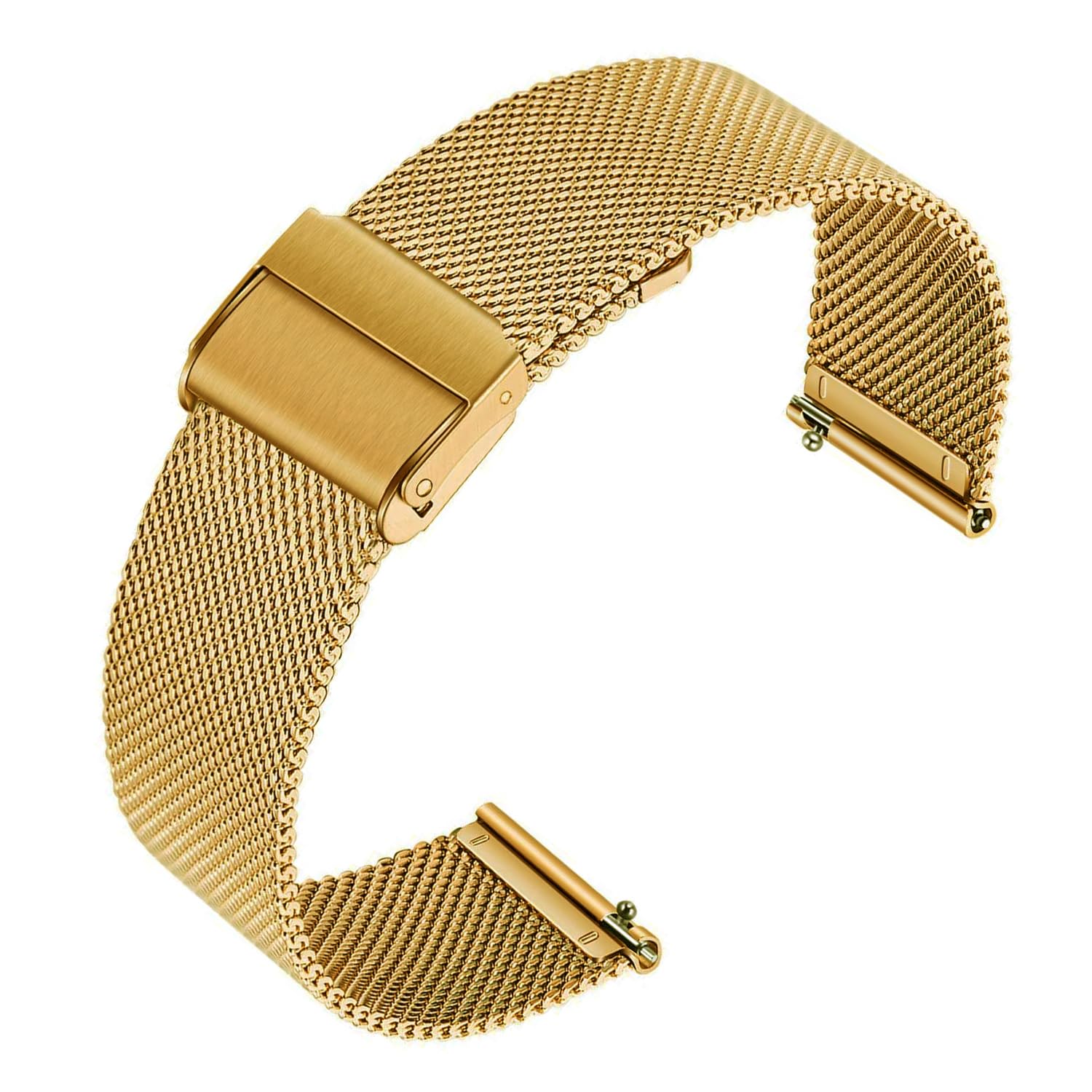 Quick Release Watch Strap,Mesh Woven Metal Watch Band Clasp for Men and Women,Universal Watchband for Smart Watches Fossil Watch strap and Seiko Watches 20mm Gold Double Buckle