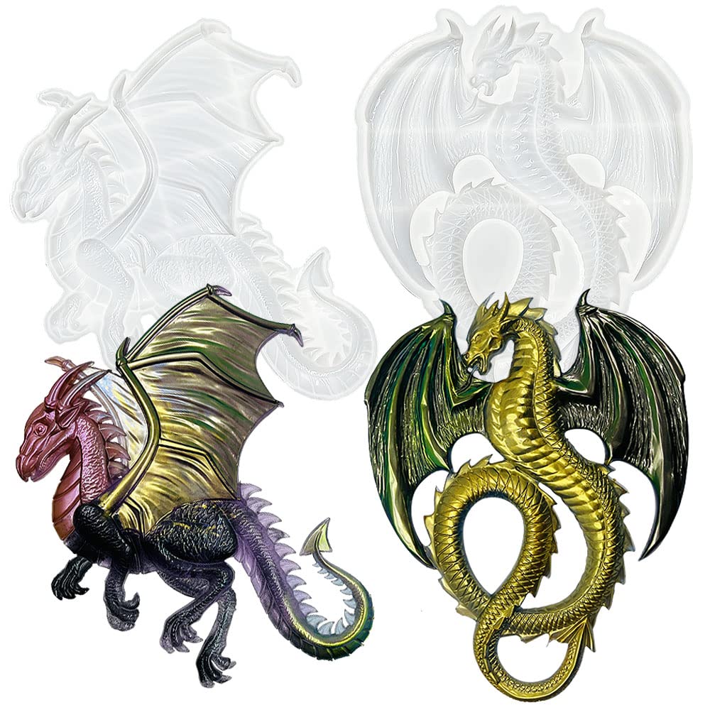 2 Pcs 3D Dragon Silicone Molds, AFUNTA Animal Resin Molds Large Flying Dragon Shapes Epoxy Resin Molds for Wall Desktop, Cabinets Decor, Office Art Decoration