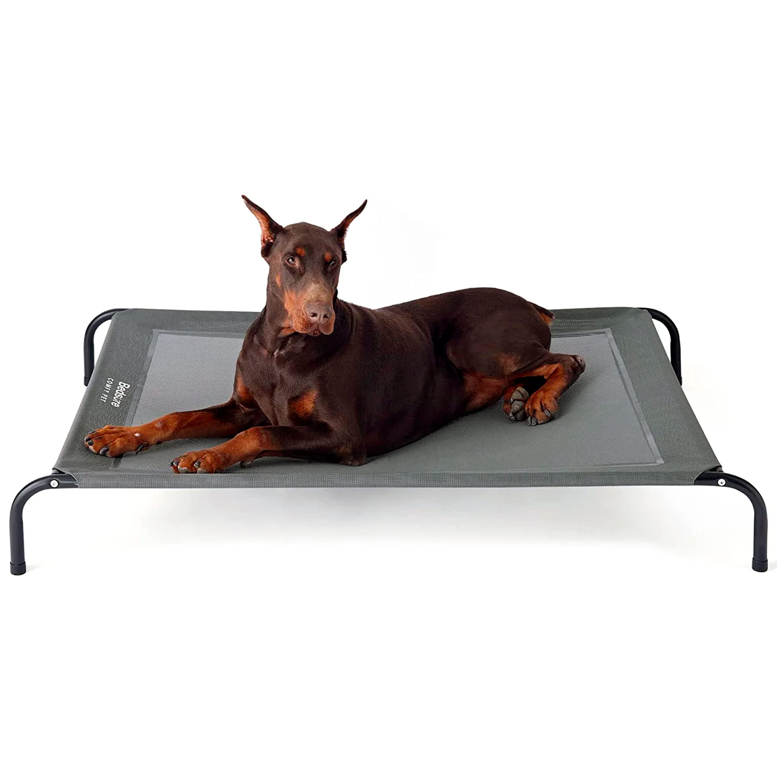 Bedsure Elevated Dog Bed Large - Raised Waterproof Dog Bed With Mesh, Outdoor Pet Bed for Travel and Garden, Grey, 124x80x20cm