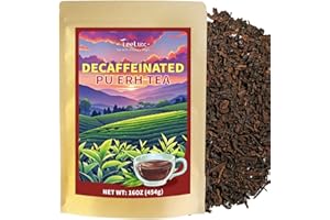 TeeLux Decaf Pu erh Tea Loose Leaf, Naturally Aged Yunnan Decaffeinated Ripe Pu erh Tea, Smooth & Mellow Flavor, 16oz