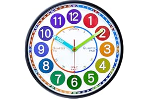 45MinST Teaching Clock, Silent Movement, Educational Clock, Makes Boy/Girl Learning Time Faster and Fun. Boy/Girl Clock Perfect for Parents and Teachers, Decorate Boy/Girl Bedroom or Classroom(Black)