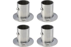 S SYDIEN 4PCS Closet Pole Socket, 1 Inch Stainless Steel Closet Rod Bracket High Flange Heavy Duty Closet Rod Holders for Wardrobe Curtain Shower, O-Shaped with Screws, Silver