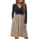 OUGES Womens 2025 V-Neck Maternity Nursing Breastfeeding Baby Shower Dress Long Sleeve Fall Clothes with Pockets