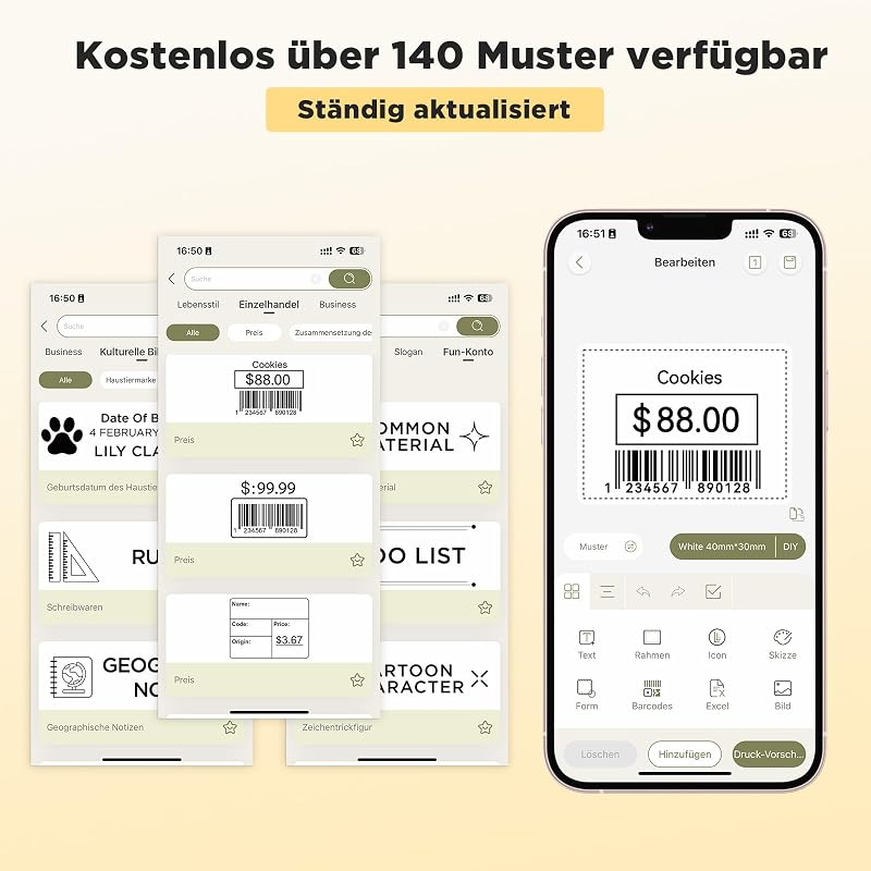 T50M Pro Etikettendrucker Bluetooth mit 1 Rolle breiten Etiketten