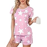 MAKABO Womens Summer Pajamas Set 2 Piece Soft Short Sleeve Top Shorts Sleepwear
