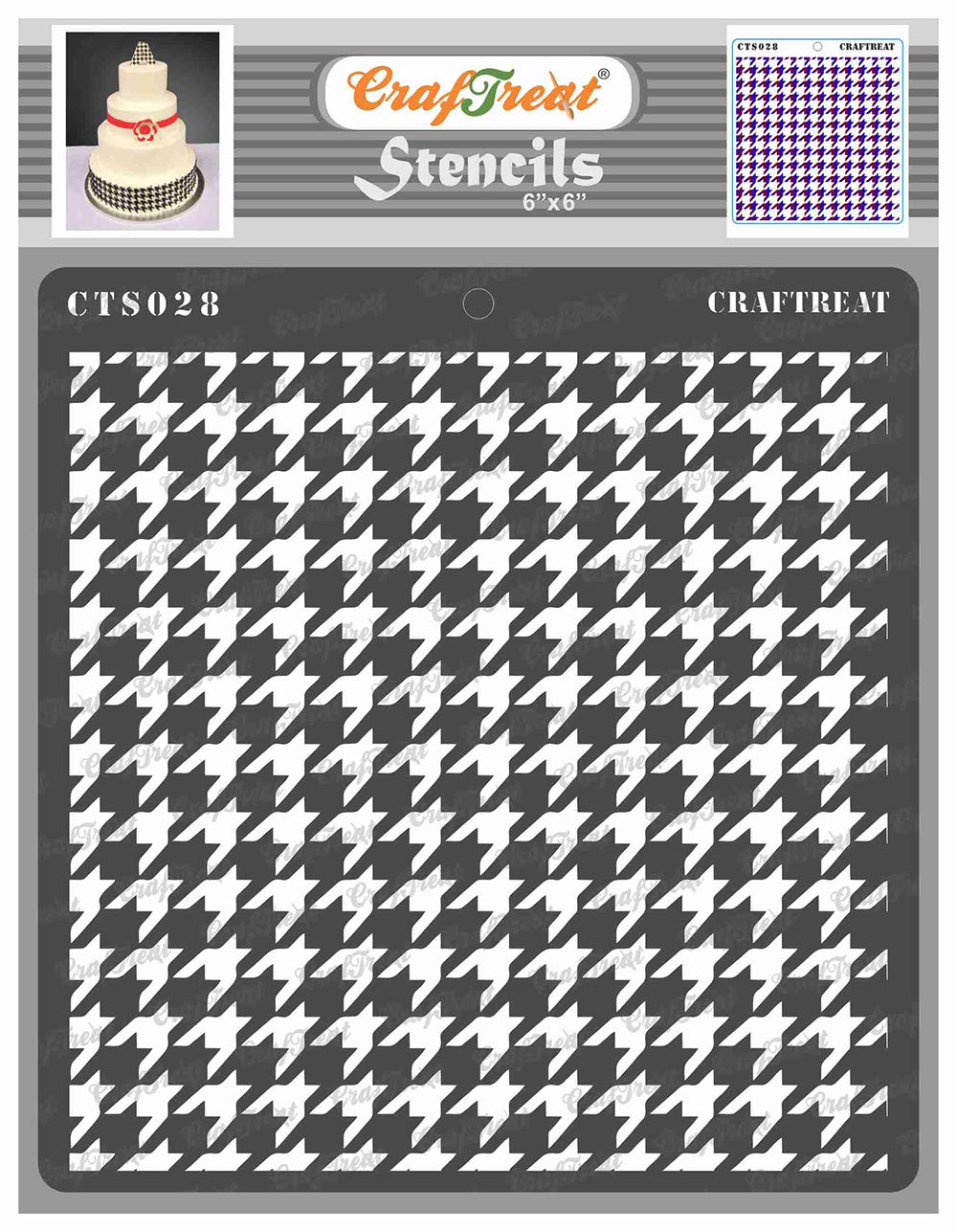 CrafTreat Geometric Stencils for Painting on Wood, Wall, Tile, Canvas, Paper, Fabric and Floor - Houndstooth Stencil - 6x6 Inches - Reusable DIY Art and Craft Stencils - Houndstooth Stencils
