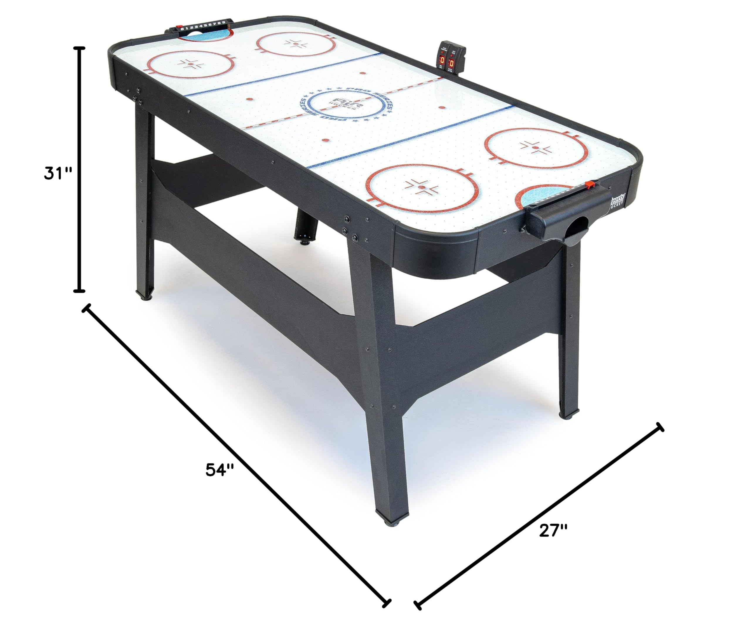 GoSports 54 Inch Air Hockey Arcade Table for Kids & Adults - Oak or Black - Includes 2 Pushers, 3 Pucks, AC Motor, and LED Scoreboard