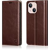 Belemay Case Compatible with iPhone 15 Wallet Case-Genuine Leather-RFID Blocking Card Holders-Shockproof TPU Shell-Kickstand-Durable Flip Cover-Book Folding Phone Case Women Men (6.1-inch) Brown