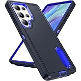 Fucozan for Samsung Galaxy S25 Ultra Case with Kickstand Case 3-Layer Military Grade Protective Cover Silicone Heavy Duty Rugged Shockproof for Galaxy S25 Ultra Phone Case (Navy+Blue)