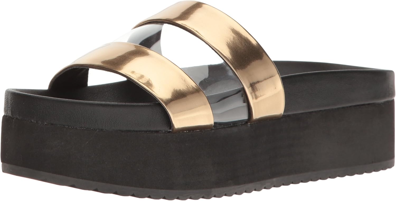 Steve Madden Women's Justine Slide Sandal, Gold/Multi, 6.5 M US Platforms & Wedges