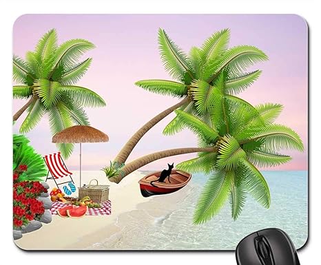 Amazon Com Mouse Pad Beach Picnic Boat Bush Palm Trees