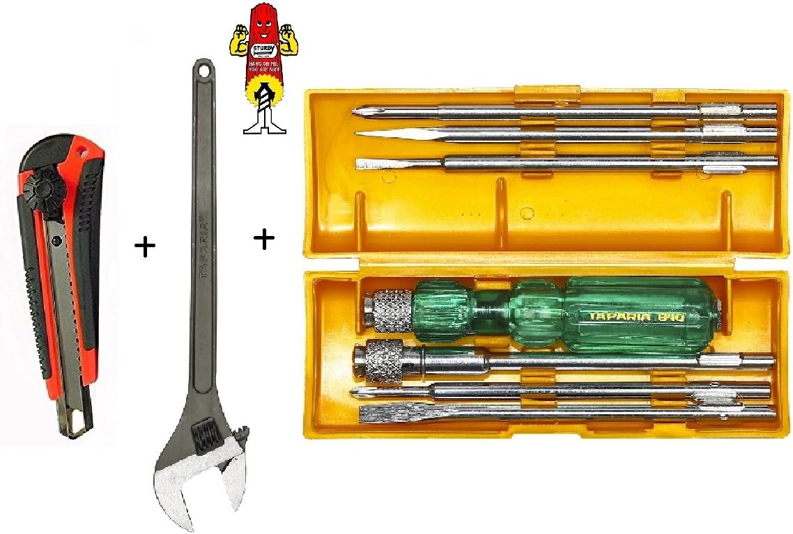 STURDY Taparia 1170-6 Phosphate Finish Adjustable Spanner/Taparia Snap Off Cutter knife-SK 1/ 840 Screw Driver Set with Neon Bulb (Multicolour)