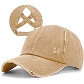 Criss Cross Ponytail Hat Women Washed Distressed Baseball Caps Adjustable High Messy Bun Ponycap