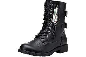 Vepose Women's 928 Combat Boots Low Heel, Mid Calf Military Boots with Card Knife Wallet Pocket