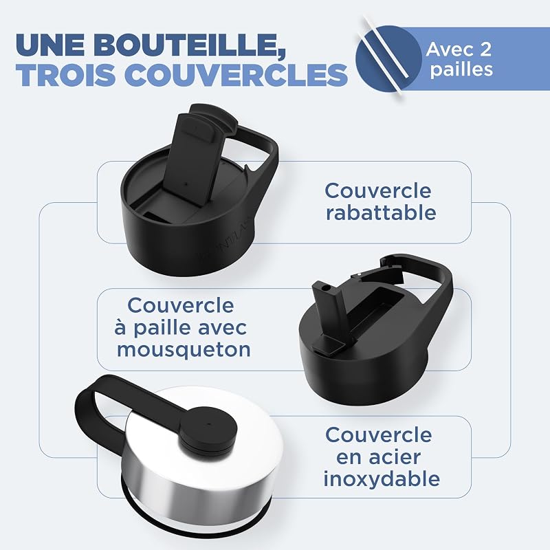 Gourde Isotherme avec Paille - 650/950/1200/1800 ml - Inox Étanche Bouteille d'eau Isotherme à Double Paroi Sans BPA - Sport Gym Voyage Enfant — photo 3 sur 6