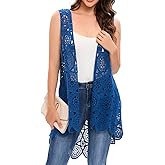 Women's Crochet Lace Vest Boho Sleeveless Kimono Irregular Hem Cardigan