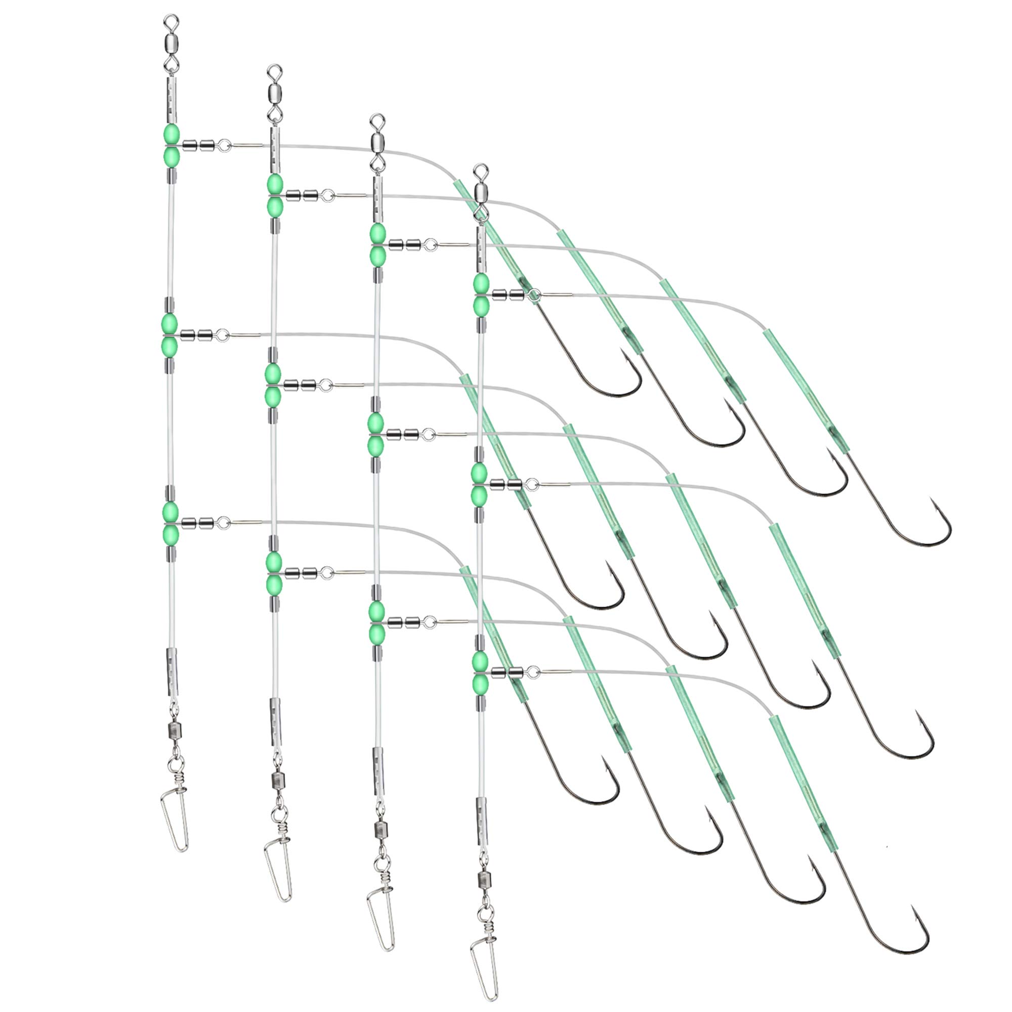 Rodeel 4 PCS Sea Fishing Rigs Flapper Rig Three Hook Positions（50 CM Gap） with 2/0 Hooks