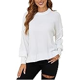 BERESIA Women's Crewneck Long Sleeve Oversized Sweaters Fall Side Slit Ribbed Knit Pullover Sweater Tops