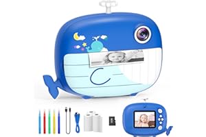 USHINING Kids Camera Instant Print Camera for Boys Girls Selfie Digital Camera for Kids Aged 3-12 Printing Video Camera for Kids 1080P 2.4 Inch Screen with 32GB SD Card,Color Pens,Print Papers(Blue)