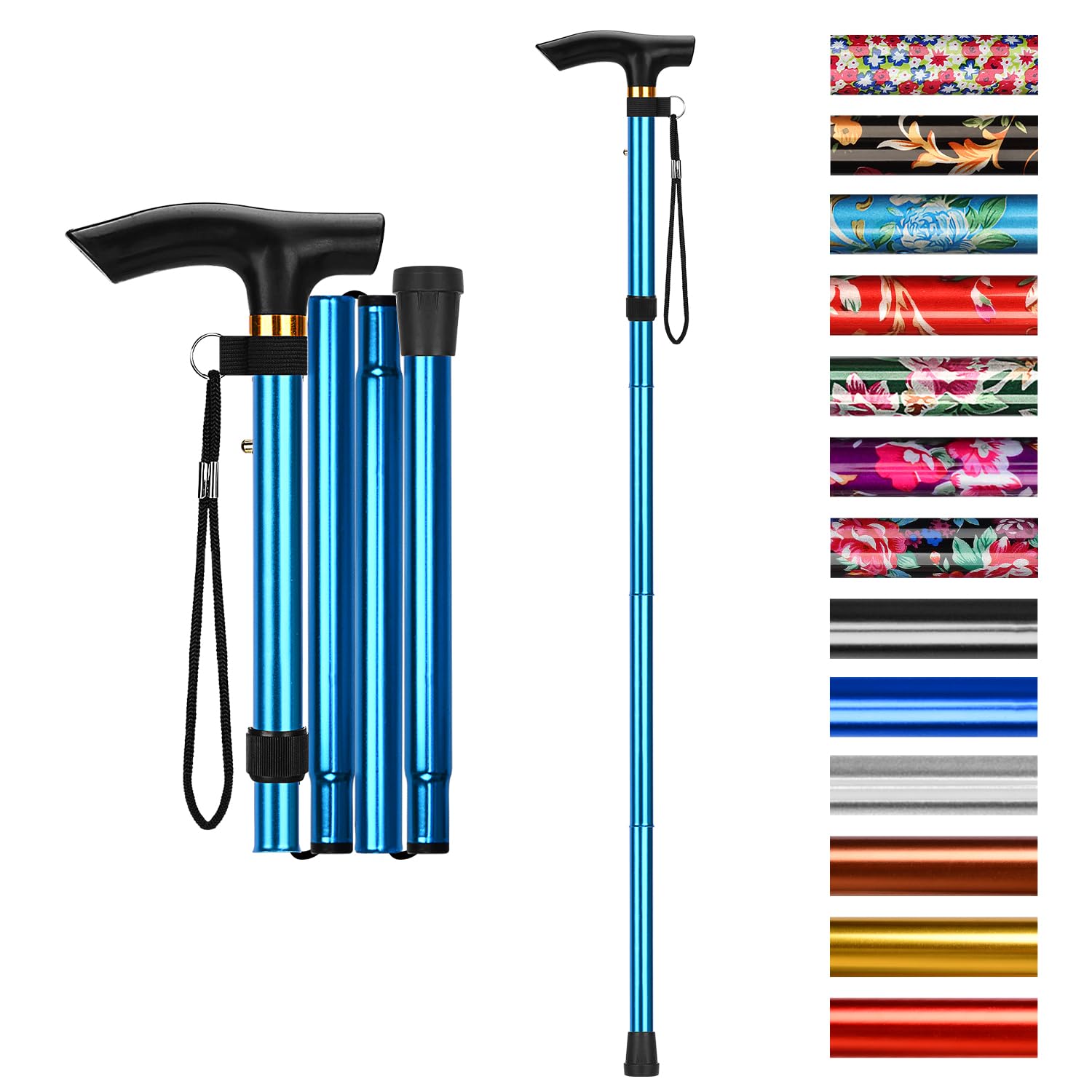 supregear Walking Stick - Adjustable Folding Walking Sticks for Women and Men - Lightweight Portable Collapsible Balancing Aid - Foldable Travel Cane for Ladies Elderly Adults, Blue