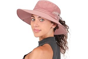 XUOAZ Womens Summer Sun Hat Beach Hat Wide Brim Outdoor UV Protection Hat Packable Mesh Bucket Hat with Ponytail Hole