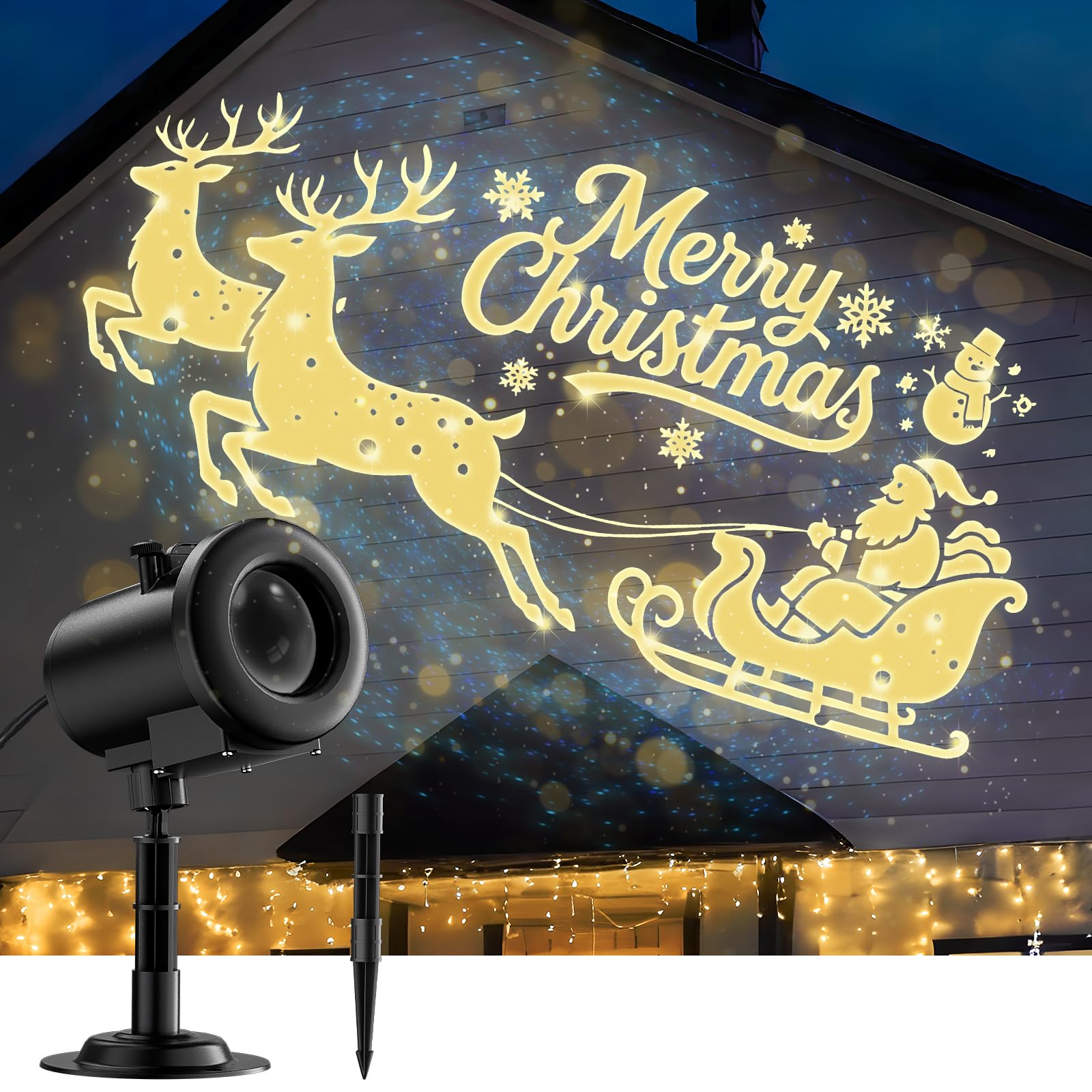 Photo 1 of 12 in 1 Christmas Projector Lights Outdoor,3D Dynamic Christmas Decorations Indoor,Clearer Santa Sleigh HD Patterns Holiday Lights,Waterproof for Window Wall Yard Holiday Decor