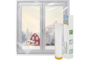 DCUINS Window Insulation Kit, POF Shrink Film Insulator 90 Inch Wide × 393 Inch Length with PET Double-Sided Tape, Insulates Patio Doors & Large Windows Keep Warm for Winter, 1 Roll Clear