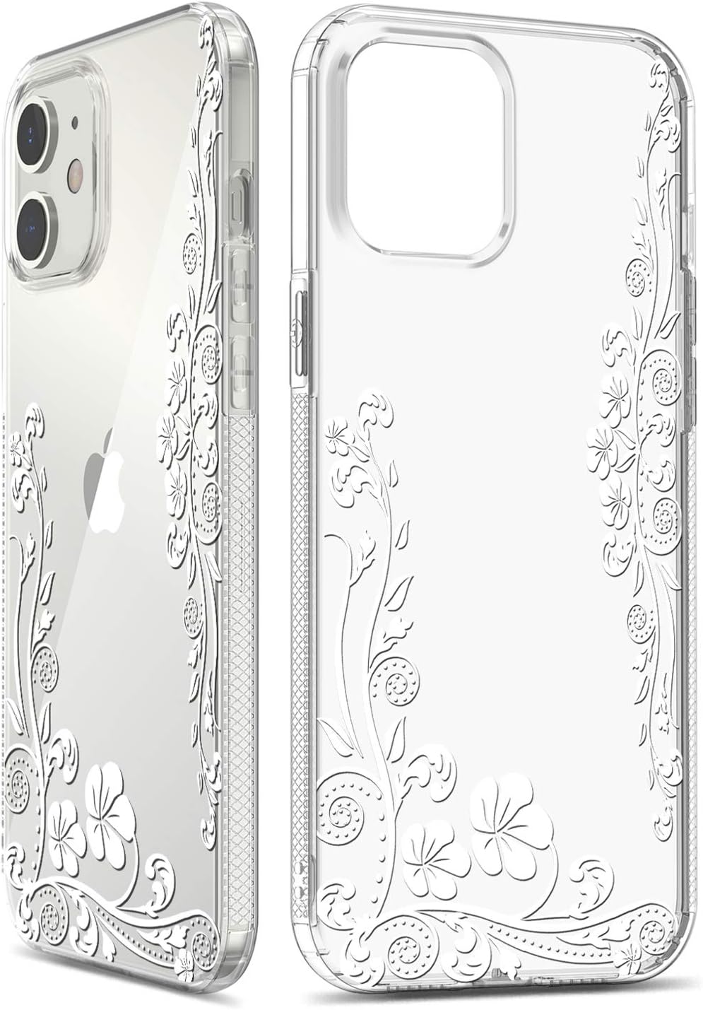 GREATRULY Non Slip Flower Clear Case for iPhone 12 Mini 5.4 Inch,Drop Protection Floral Design Phone Case for Women/Girls,Durable Slim Soft Protective TPU Silicone Bumper Cover Shell,Flower-12