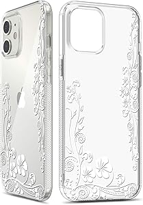 GREATRULY Non Slip Flower Clear Case for iPhone 12 Mini 5.4 Inch,Drop Protection Floral Design Phone Case for Women/Girls,Durable Slim Soft Protective TPU Silicone Bumper Cover Shell,Flower-12