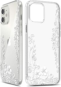 GREATRULY Non Slip Flower Clear Case for iPhone 12 Mini 5.4 Inch,Drop Protection Floral Design Phone Case for Women/Girls,Durable Slim Soft Protective TPU Silicone Bumper Cover Shell,Flower-12