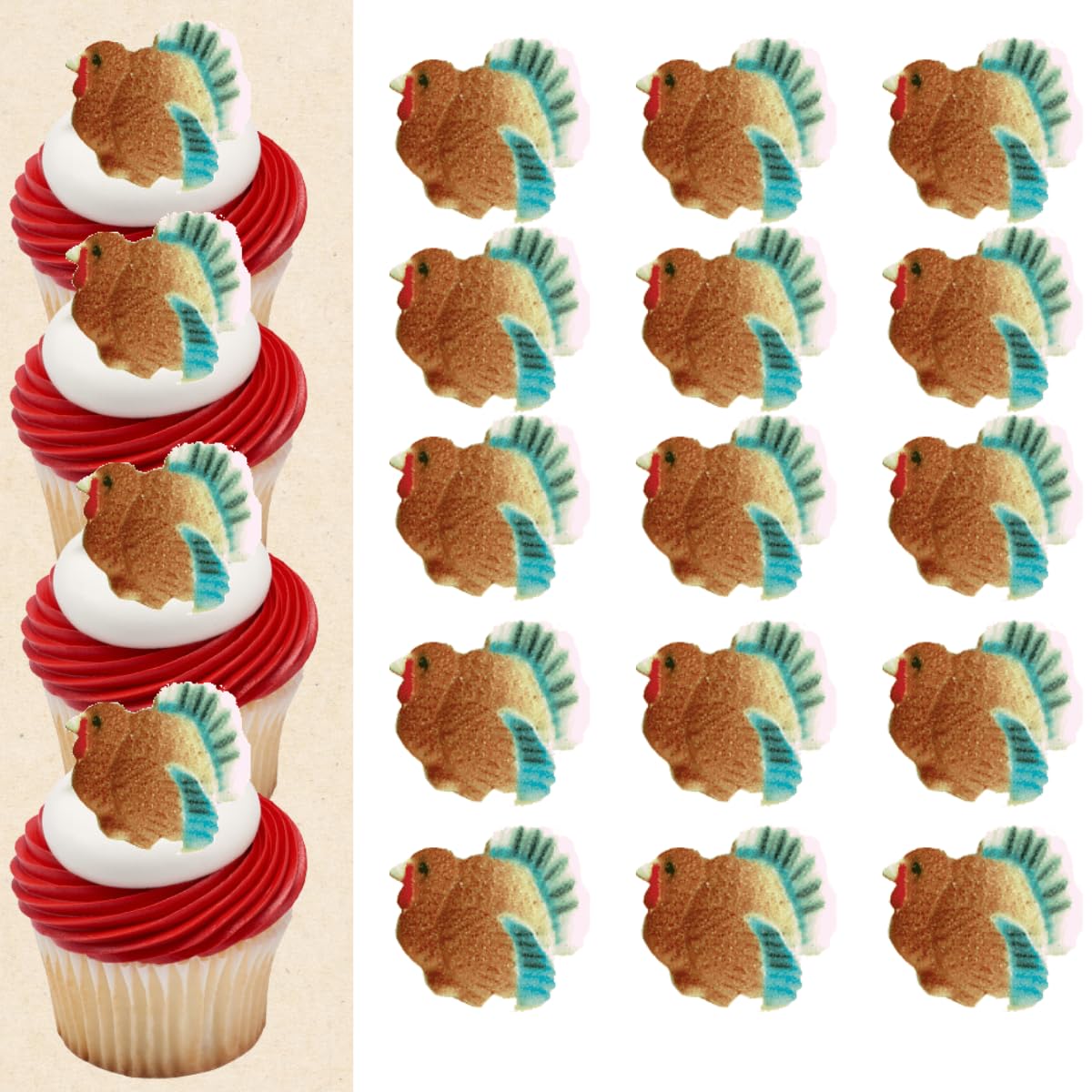 Photo 1 of 24pk Turkey Thanksgiving Cupcake Dessert Sugar Decoration Toppers