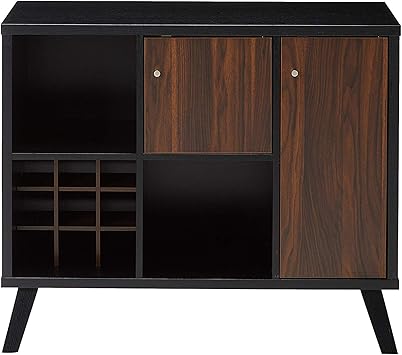 Amazon Com Benjara Wooden Wine Bar Storage Cabinet With 2 Door Cabinet And Storage Cubes Black And Brown Furniture Decor