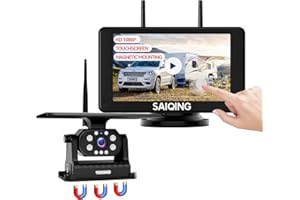 Saiqing Magnetic Solar Wireless Backup Camera Systems for Cars Trucks Trailer RV, 7” IPS Touchscreen,Night Vision, 1080P, Rev