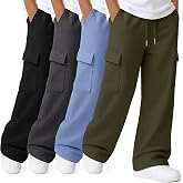 Joiceful 4 Pack Boys Baggy Cargo Sweatpants with Pocket 5-14Y | Boys School Uniform Cargo Pants, Back to School Clothes, Uniform Pants, Running Athletic Open Bottom, Wide Leg Track Pants