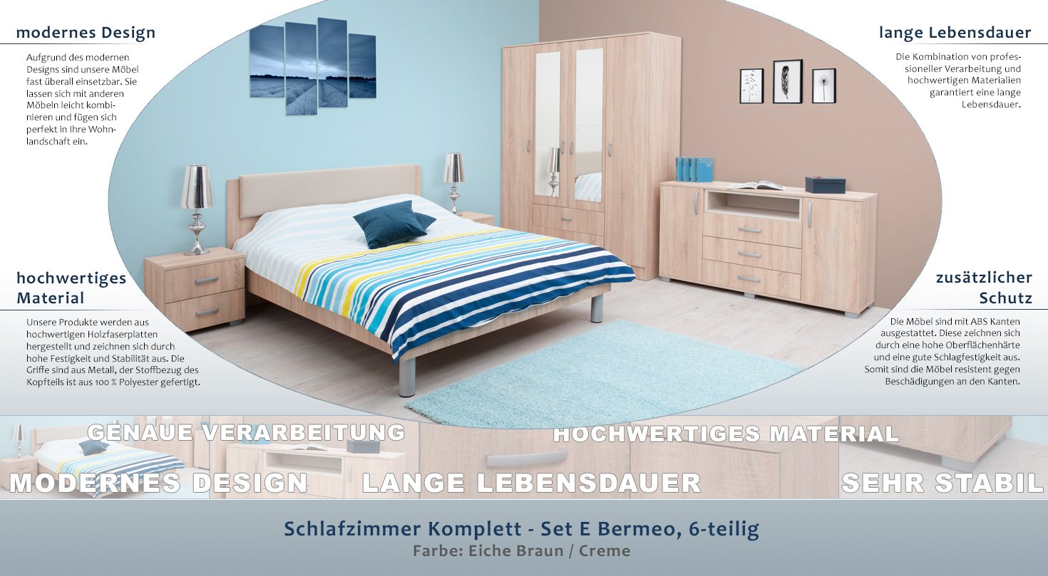 Schlafzimmer Komplett Set E Bermeo 6 Teilig Farbe Eiche