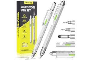 VIBELITE 11 in 1 Multitool Pen Set with LED, Stylus, Level, Screwdriver, Flathead, Gadgets for Men Gifts for Dad, Birthday Gifts for Men, Him, Husband, Father, Silver
