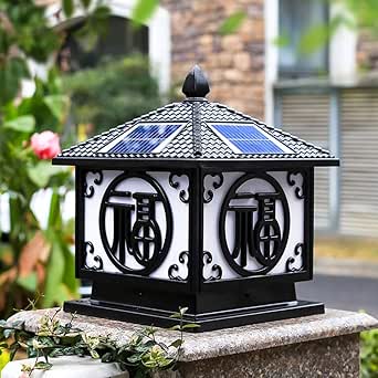 LWJPP Al aire libre externa solar LED Farola Negro de aluminio fundido