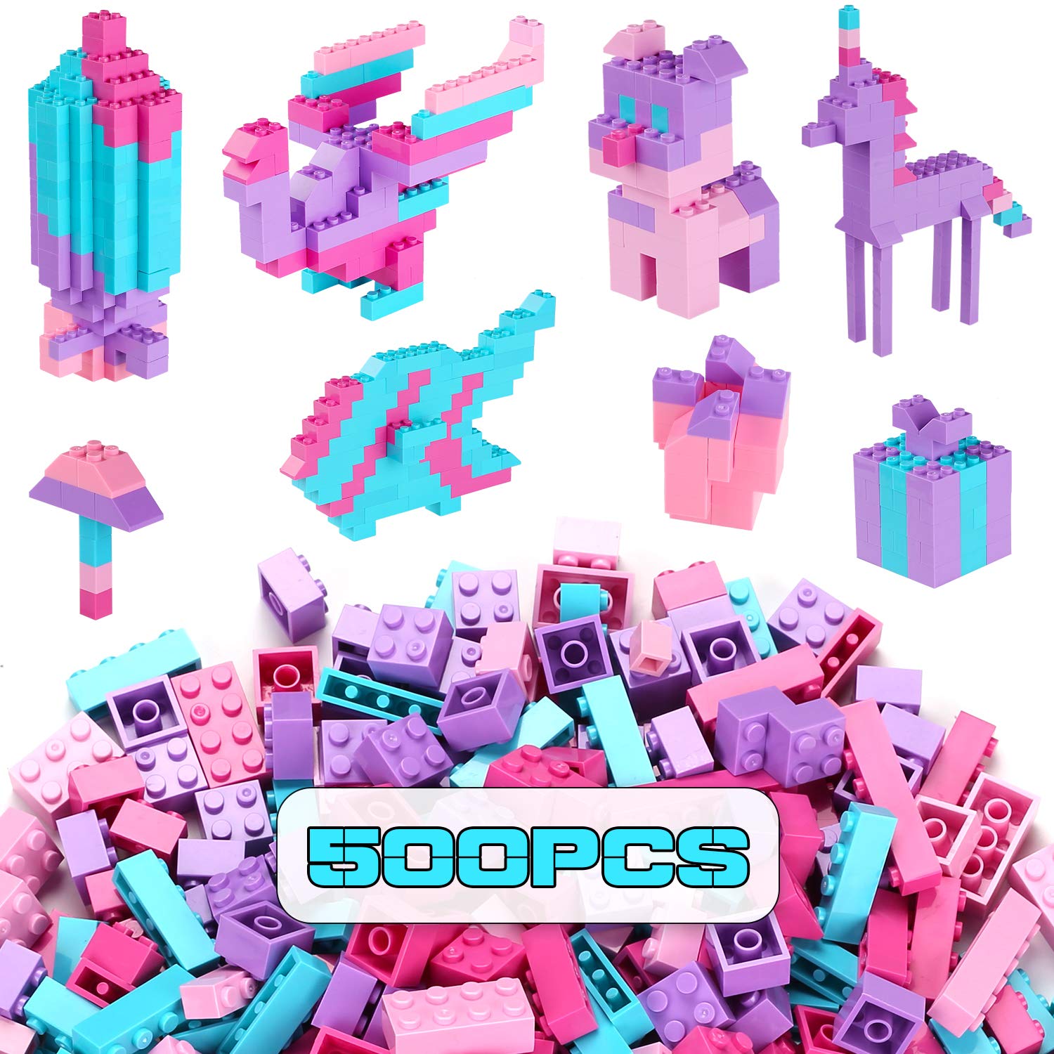 Photo 1 of Reenwee Building Bricks Set,Classic Colors Building Blocks Toys,Compatible with All Major Brands,Birthday Gift for Kids (Pink-Purple)