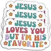 (3Pcs) Jesus Loves You but I'm His Favorite Sticker Jesus God Sticker Christian Religious Faith Stickers, Waterproof Vinyl Decals for Books Laptops Phones Tumblers Water Bottles, Size 3 x 2 Inch