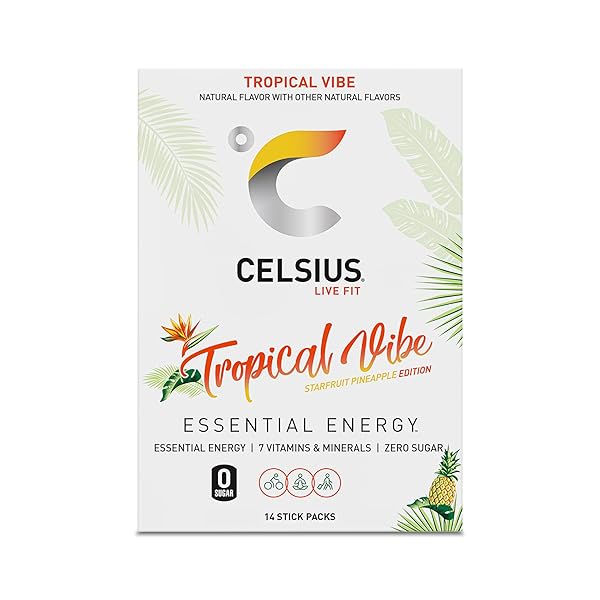 CELSIUS ON THE GO TROPICAL VIBE, SUGAR FREE ENERGY DRINK MIX (14 STICKS PER PACK)