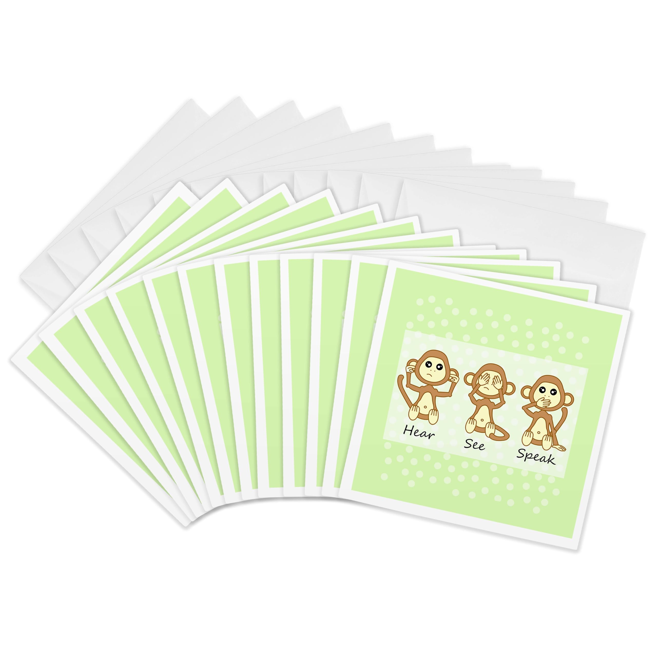 3dRose gc_6126_2 6 x 6-Inch "Hear No See No Speak No Evil - Cute Baby Monkeys" Greeting Card (Pack of 12)