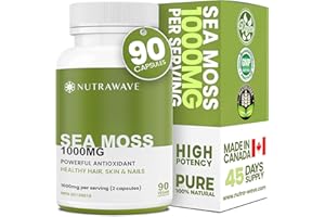 Nutrawave PURE 1000mg HIGH POTENCY Irish Sea Moss Capsules (2 capsules per serving), with Seawrack, Burdock & Zinc. Immune Su