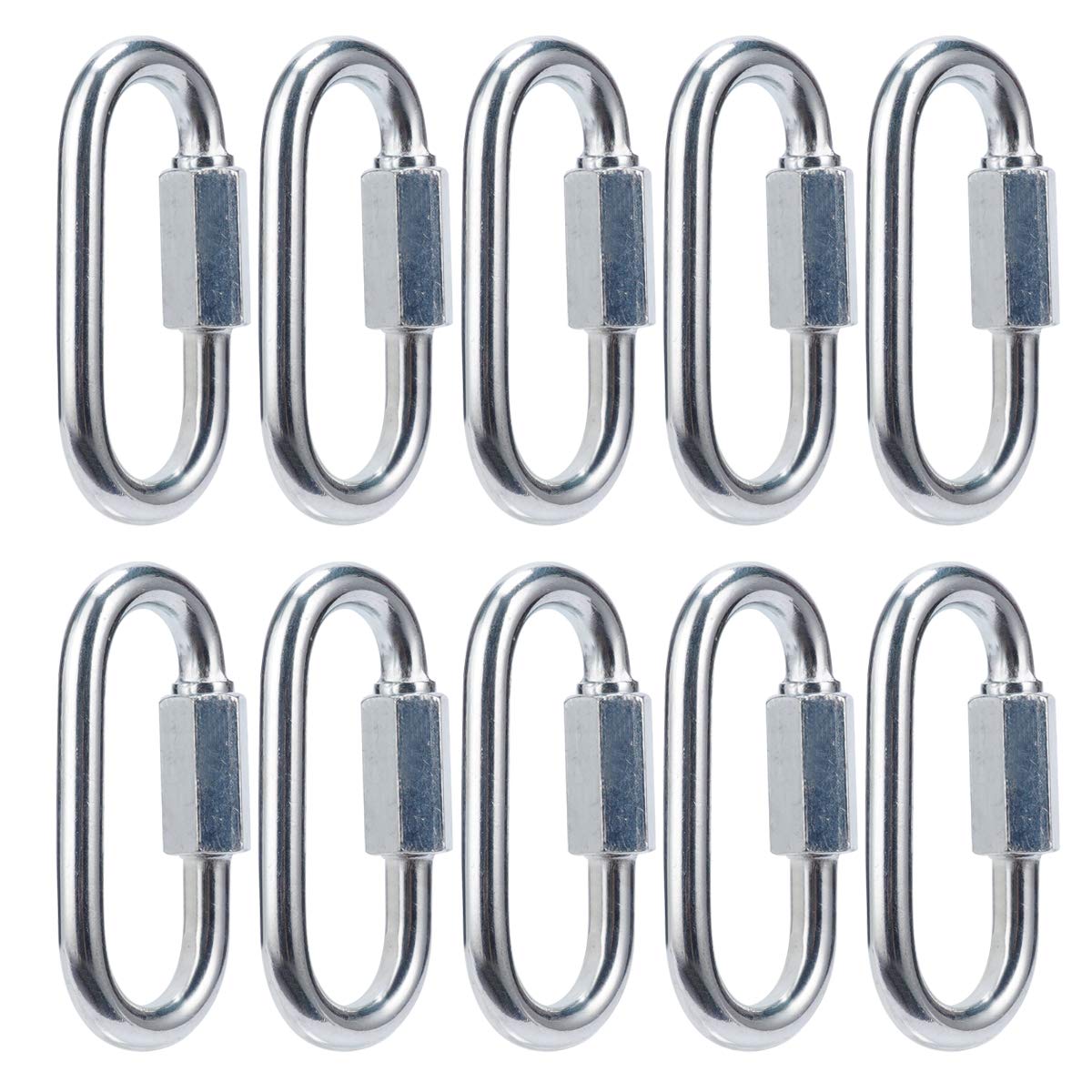 OWAYOTO Quick Link Carabiner Chain Repair Links M6 1/4 inch 10pcs Silver D-Shape