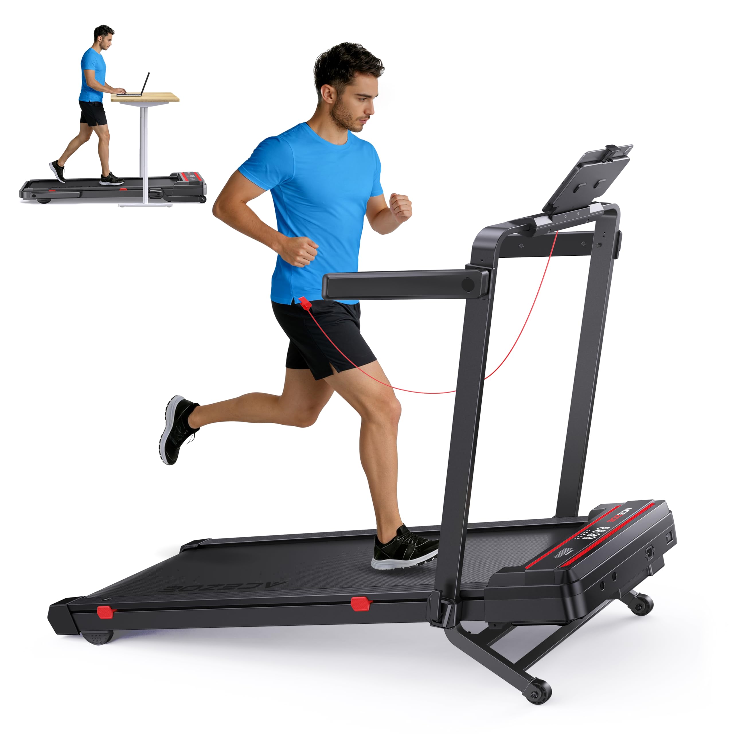 Photo 1 of Foldable Walking Pad with 0-15% Auto Incline and Handle Bar, Under Desk Treadmill with 300LBS Weight Capacity, 3.0HP Quiet Treadmills for Home with Speaker, APP & Remote Control-Black Red (packaged sealed)