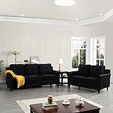 Black Button Tufted Sofa & Loveseat Set, Black